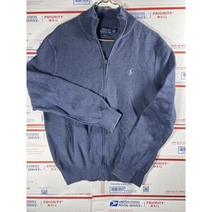 Polo Ralph Lauren Full Zip Pima Cotton Knit Sweater Jacket Men's Size L Blue 1/4